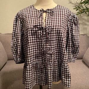 Time and Tru Gingham Blouse - Brown and Blue